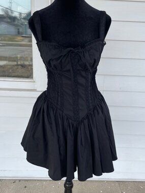 Black Corset Basque Waist Dress NWT Windsor Babydoll Bustier Mini Goth Fairy S